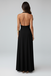 Sienna Valmont | Black Halter Maxi Dress For Women