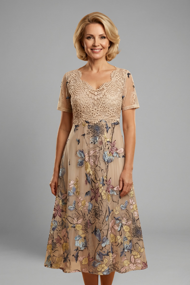 Aurélie Beaumont | Embroidered Lace Midi Dress For Women