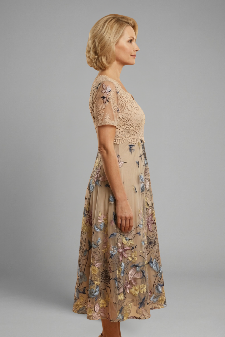 Aurélie Beaumont | Embroidered Lace Midi Dress For Women