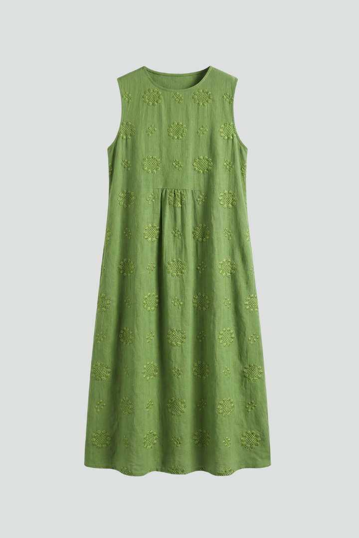 Lucienne Hartley | Embroidered Linen Midi Dress For Women