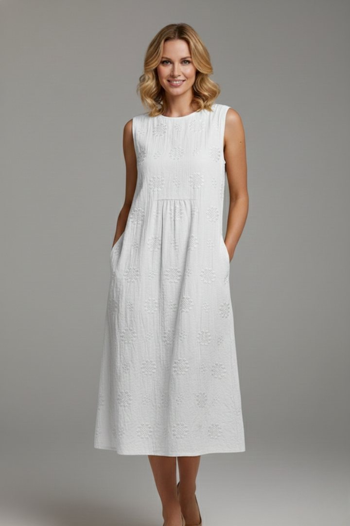 Lucienne Hartley | Embroidered Linen Midi Dress For Women