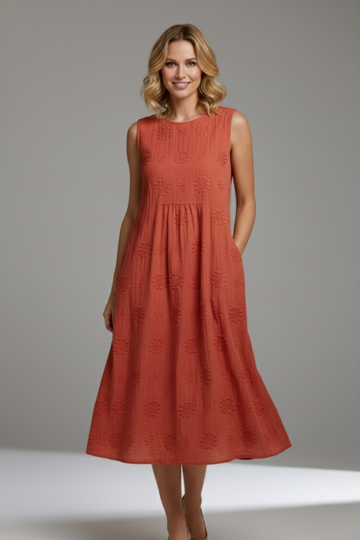 Lucienne Hartley | Embroidered Linen Midi Dress For Women