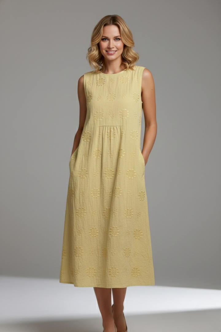 Lucienne Hartley | Embroidered Linen Midi Dress For Women