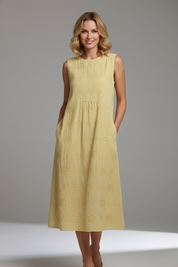 Lucienne Hartley | Embroidered Linen Midi Dress For Women