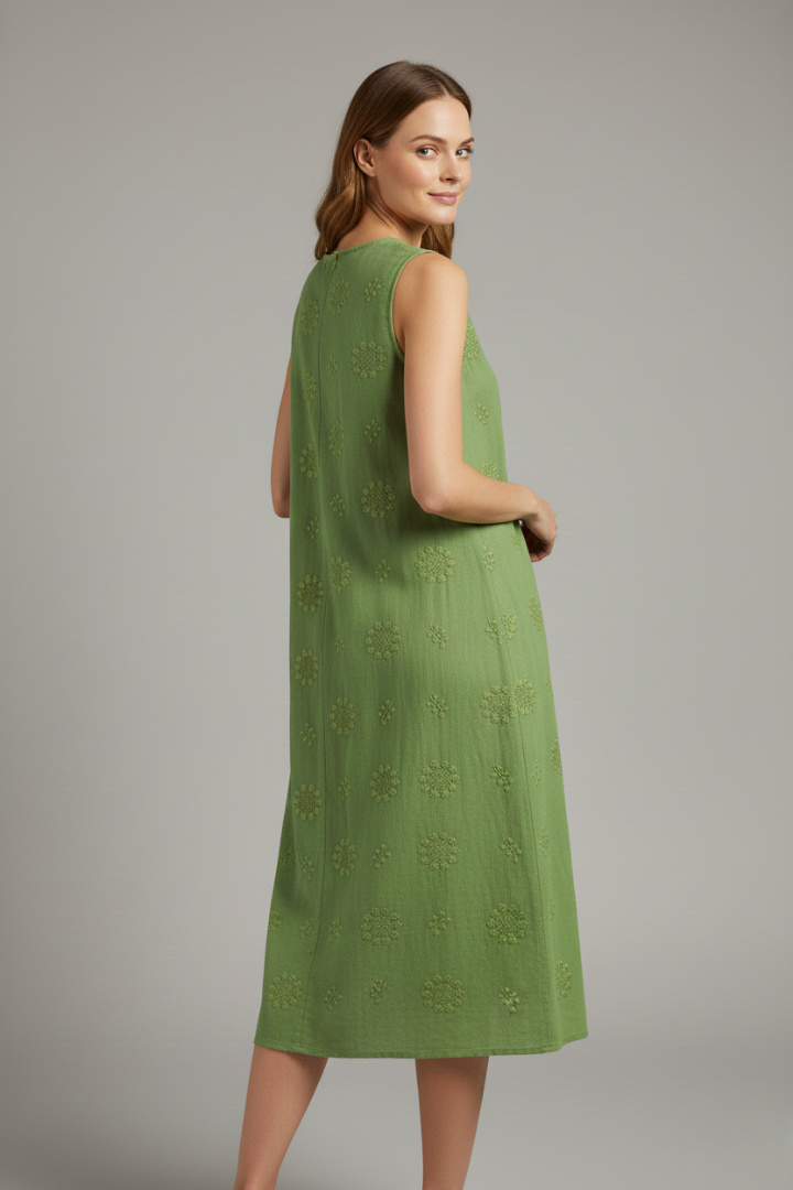 Lucienne Hartley | Embroidered Linen Midi Dress For Women