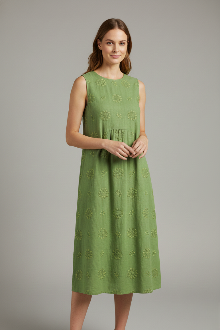Lucienne Hartley | Embroidered Linen Midi Dress For Women