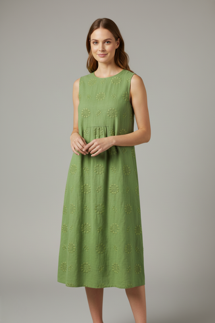 Lucienne Hartley | Embroidered Linen Midi Dress For Women