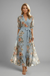 Camille Laurent | Floral Wrap Midi Dress For Women