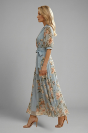 Camille Laurent | Floral Wrap Midi Dress For Women