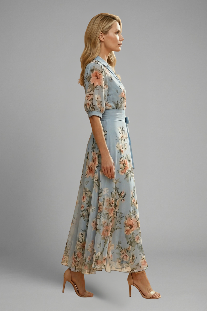 Camille Laurent | Floral Wrap Midi Dress For Women