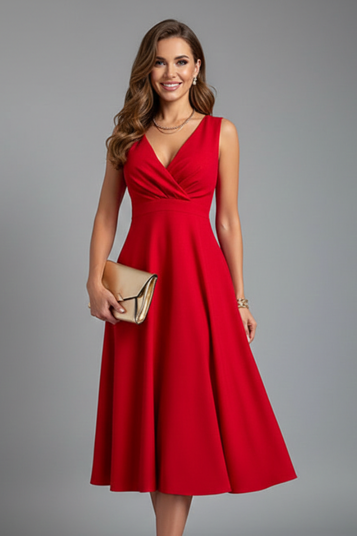 Sophia Laurent | Red Midi Dress For Women