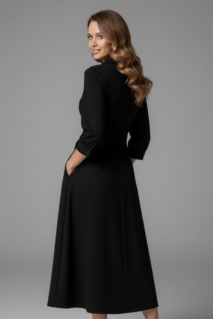 Olivia Laurent | Elegant Black Wrap Midi Dress For Women