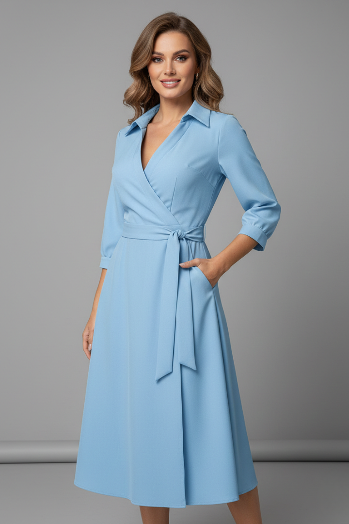 Olivia Laurent | Elegant Black Wrap Midi Dress For Women