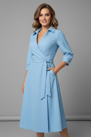 Olivia Laurent | Elegant Black Wrap Midi Dress For Women