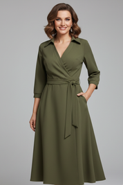 Olivia Laurent | Elegant Black Wrap Midi Dress For Women