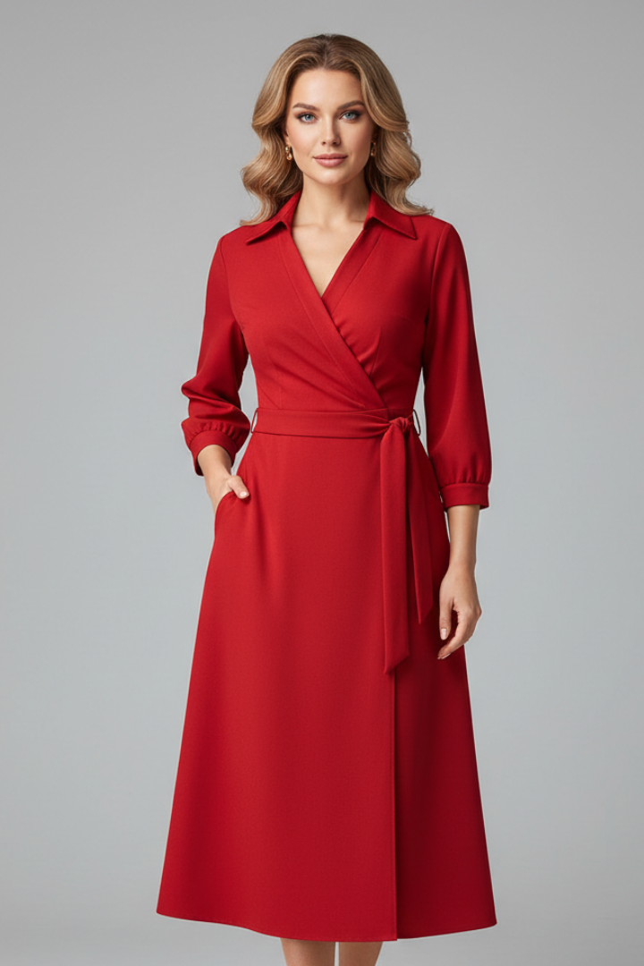 Olivia Laurent | Elegant Black Wrap Midi Dress For Women