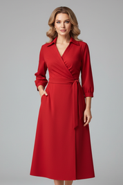 Olivia Laurent | Elegant Black Wrap Midi Dress For Women