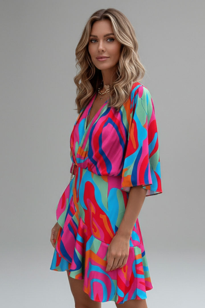Vivienne Moreau | Colourful Printed Mini Dress For Women
