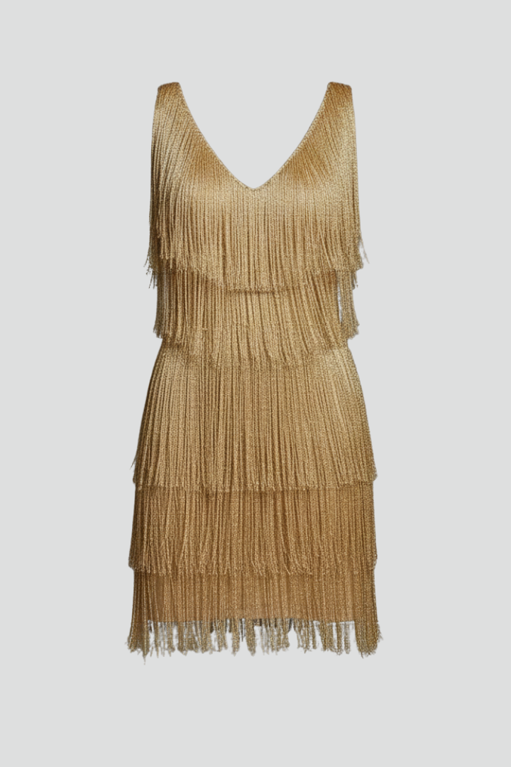 Vivienne Rossi | Gold Fringe Cocktail Dress For Women