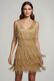Vivienne Rossi | Gold Fringe Cocktail Dress For Women