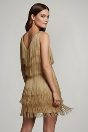Vivienne Rossi | Gold Fringe Cocktail Dress For Women