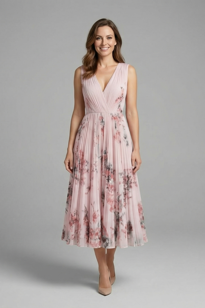 Arabella Fontaine | Floral Pleated Midi Dress For Women