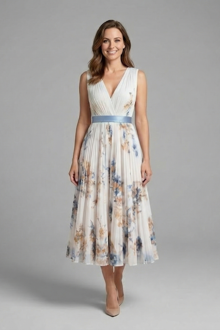 Arabella Fontaine | Floral Pleated Midi Dress For Women