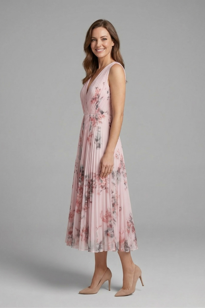 Arabella Fontaine | Floral Pleated Midi Dress For Women