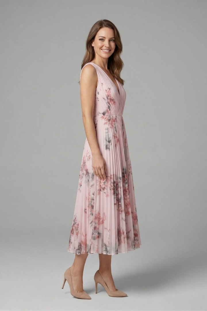 Arabella Fontaine | Floral Pleated Midi Dress For Women
