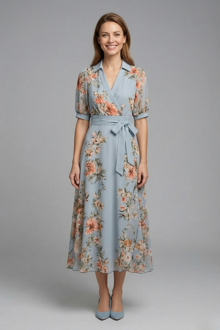 Emilia Whitmore | Floral Wrap Midi Dress For Women