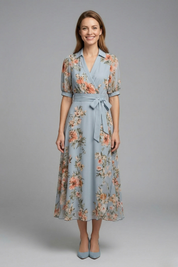Emilia Whitmore | Floral Wrap Midi Dress For Women