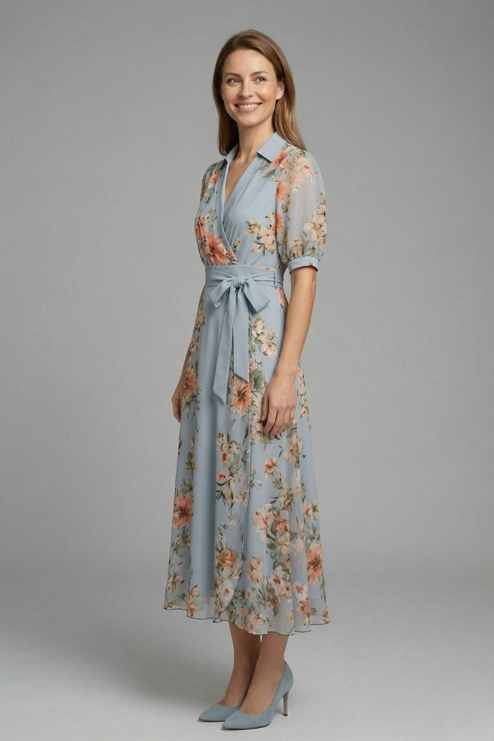 Emilia Whitmore | Floral Wrap Midi Dress For Women