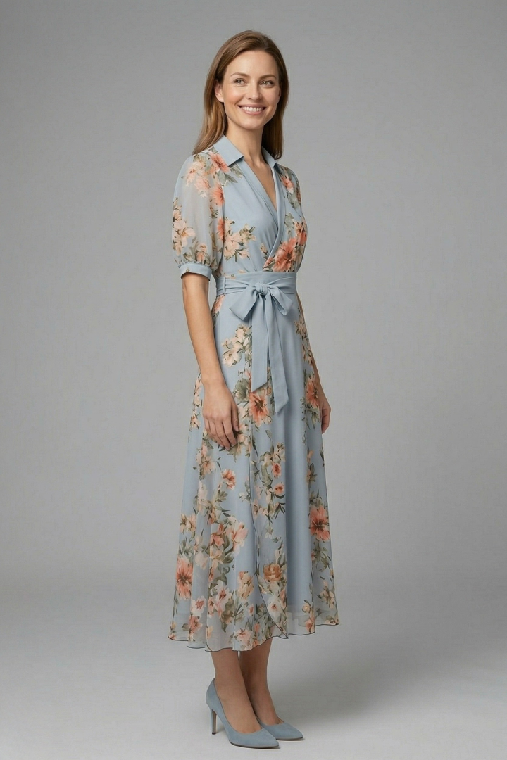 Emilia Whitmore | Floral Wrap Midi Dress For Women