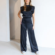 Jillian Prescott | Satin Sleeveless Jumpsuit For Women