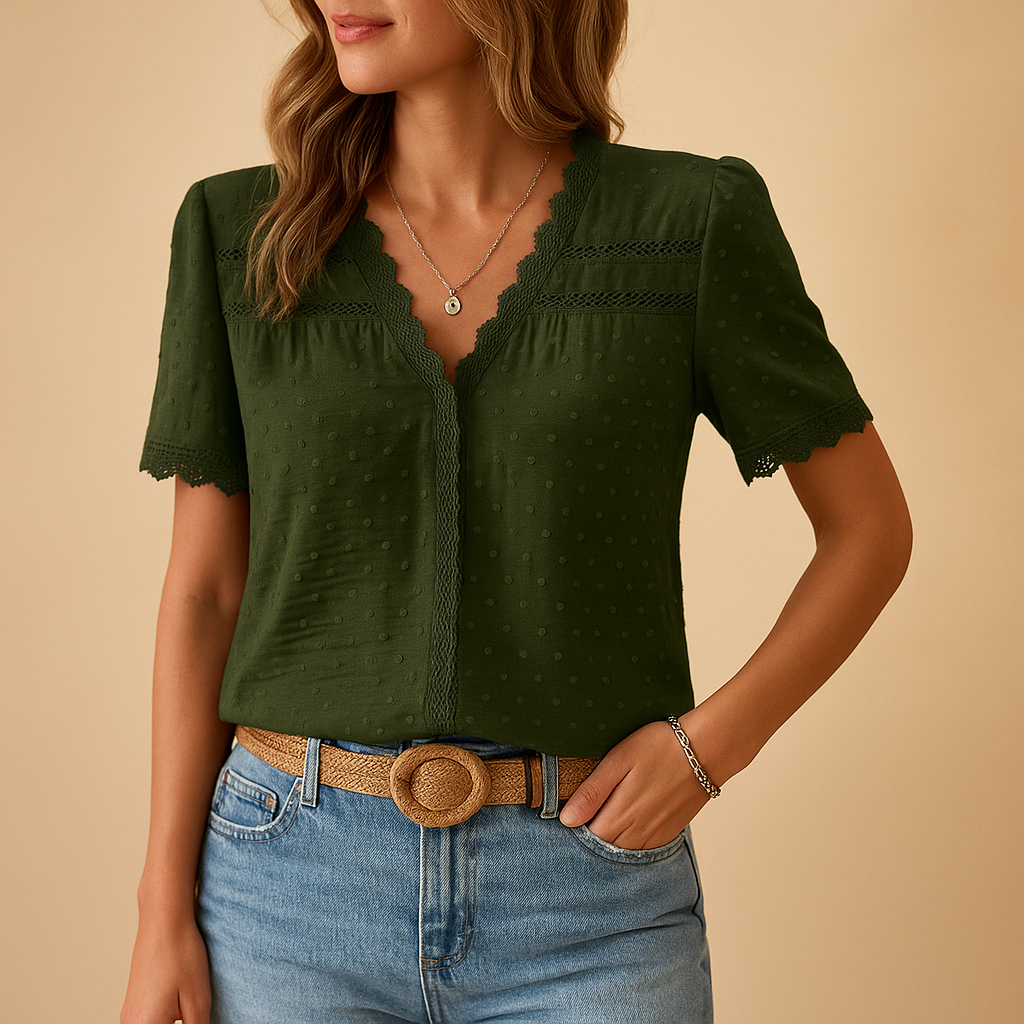Catalina Shore | Lace Trim V-Neck Blouse For Women