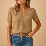Catalina Shore | Lace Trim V-Neck Blouse For Women