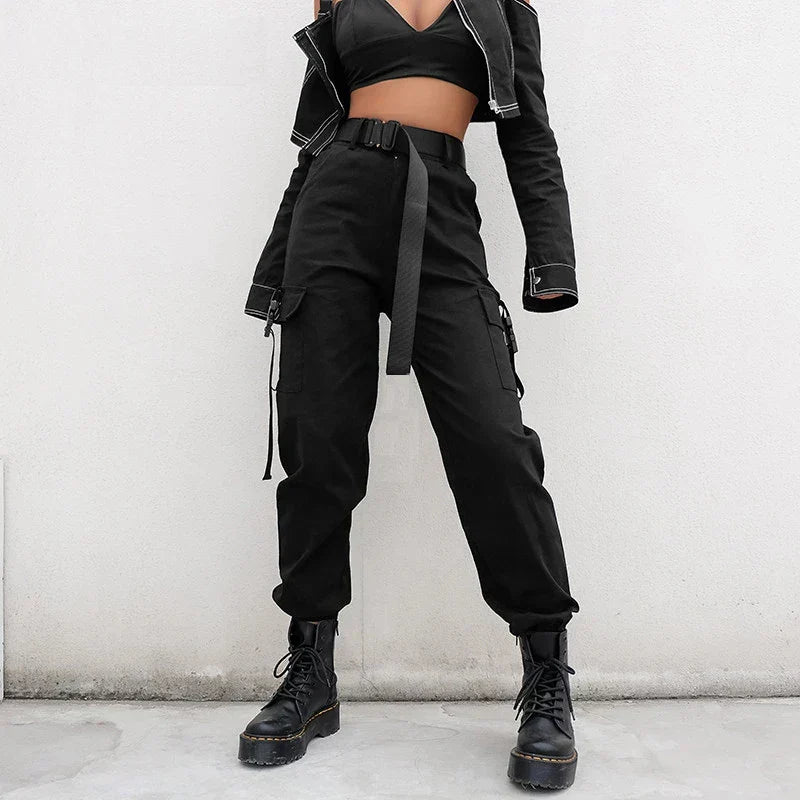 Francesca Alderton | High Waist Black Cargo Pants with Pockets