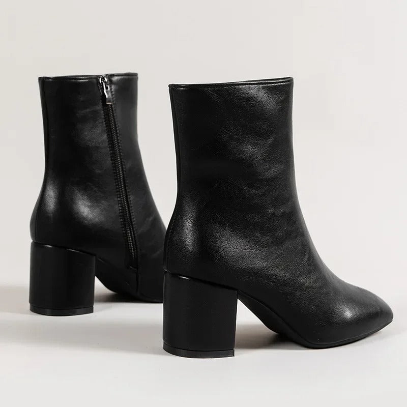 Yvette Collins | White Patent Block Heel Ankle Boots