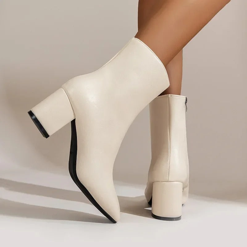 Yvette Collins | White Patent Block Heel Ankle Boots