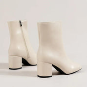 Yvette Collins | White Patent Block Heel Ankle Boots