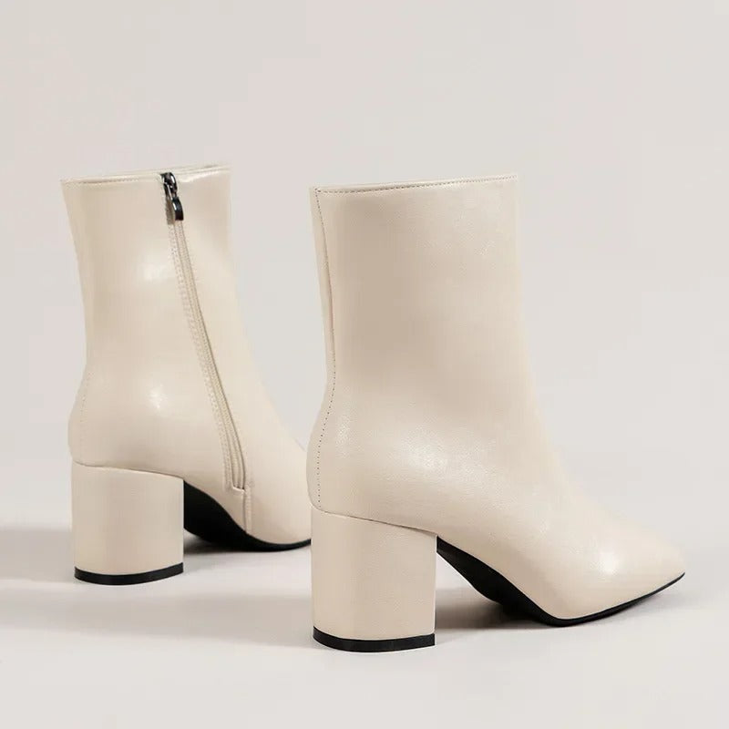 Yvette Collins | White Patent Block Heel Ankle Boots