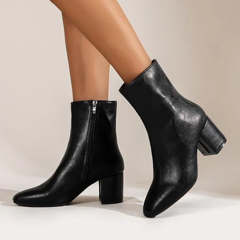 Yvette Collins | White Patent Block Heel Ankle Boots