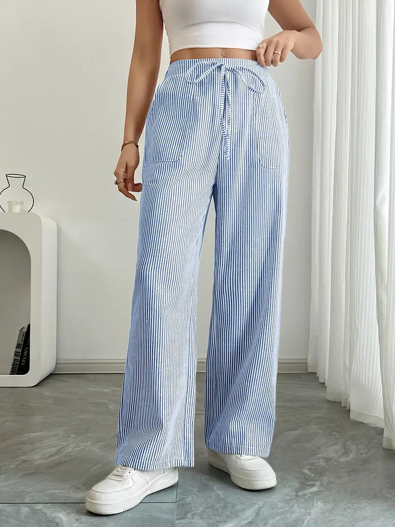 Juliette Morel | Striped Drawstring Wide Leg Trousers For Women