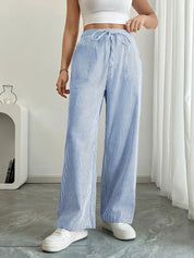 Juliette Morel | Striped Drawstring Wide Leg Trousers For Women