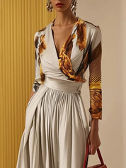 Sandra Littleton | Abstract Print Deep V-Neck Jumpsuit For Women