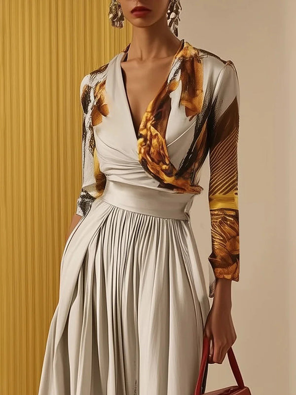 Sandra Littleton | Abstract Print Deep V-Neck Jumpsuit For Women