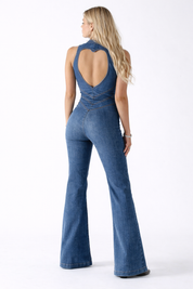 Camille Duval | Sculpted Denim Flare Jumpsuit