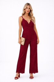 Isabella Noir | Lace Elegance Wide-Leg Jumpsuit