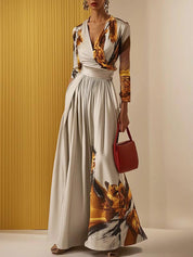 Sandra Littleton | Abstract Print Deep V-Neck Jumpsuit For Women