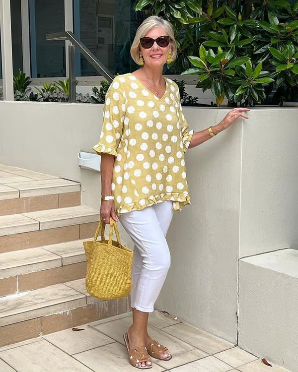 Chelsea Webster | Polka Dot Ruffle Blouse For Women